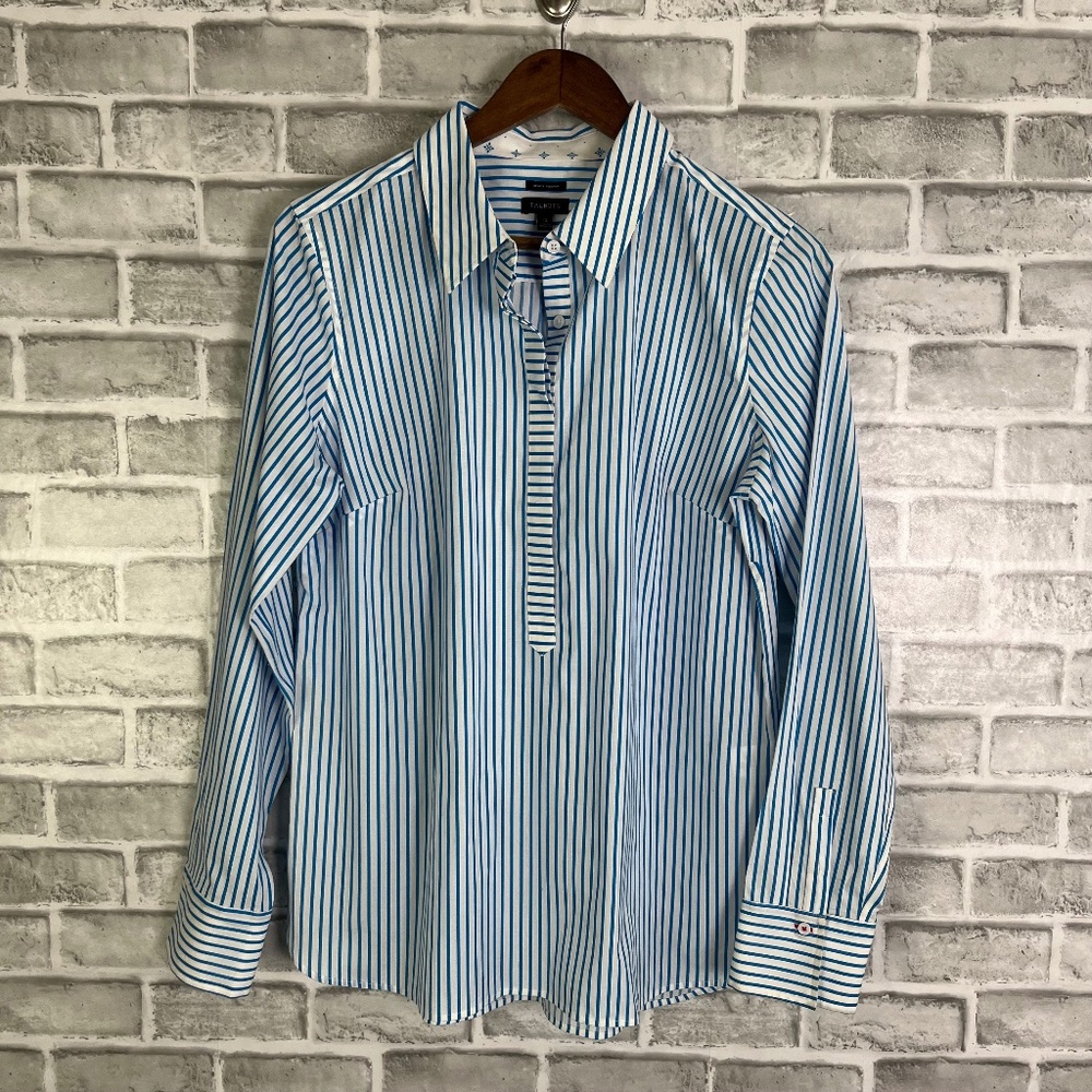 Talbots Blue and White Striped Button Down Shirt